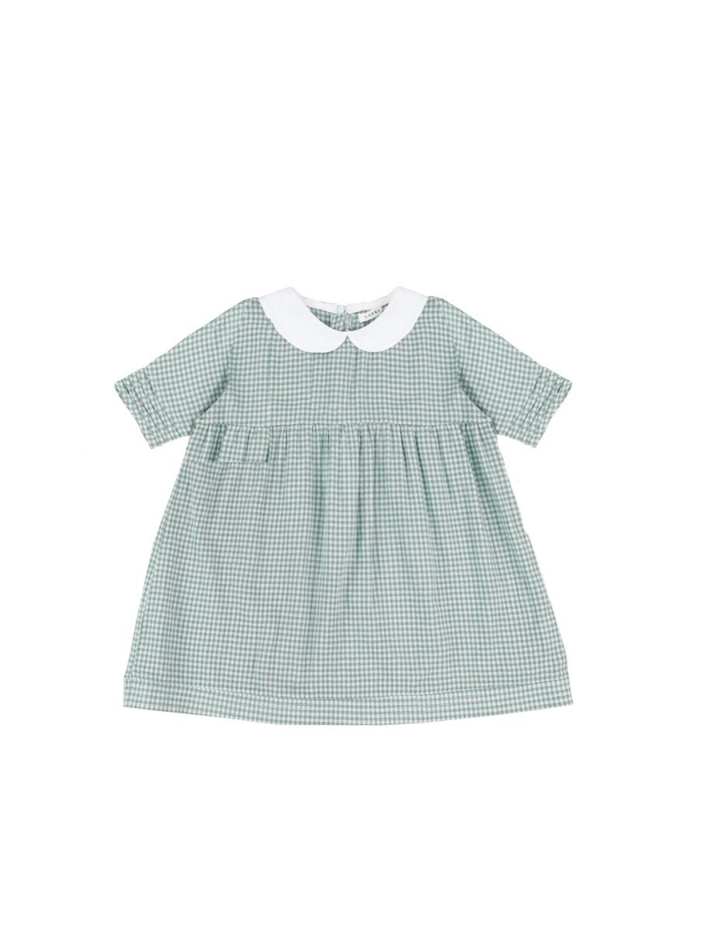 Gingham Peter Pan Collar Kids Dress in Sage Green